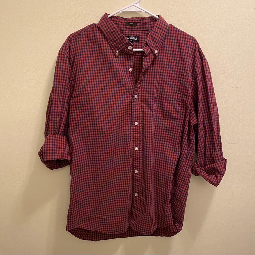 J. Crew Plaid Shirt Button Down Up Red Blue XL EUC